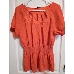 Gianni Bini Orange short sleeved cinched Smocked Waist Blouse sz L